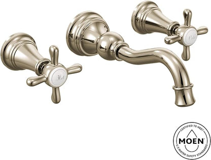 Moen Brushed Gold Weymouth 2-Handle Wall Mount High-Arc Bathroom Faucet (Valve Sold Separately), TS42112BG