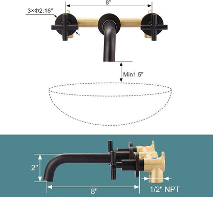ARCORA Wall Mount Bathroom Faucet, Oil Rubbed Bronze Bathroom Sink Faucet, 2 Handle Wall Mount Vessel Sink Faucet Rough in Brass Valve Included