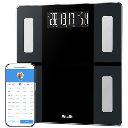 Vitafit FSA&HSA 550lb Smart Weight Scale, Accuracy 0.1lb by Professional Scale Factory Since 2001, Bathroom Scale for Body Weight App Sync 13 Body Composition with BMI and Body Fat, Black