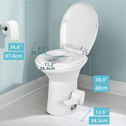 YITAMOTOR RV Toilet with Enamel Bowl, Plastic Toilet Body, Pedal Flush, Gravity Flush Toilet High Profile with Hand Sprayer and Flange for Motorhome Caravan Car Travel,White-Porcelain w Sprayer | Plastic Toilet Body, Pedal Flush, Gravity Flush Toilet H...