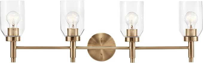 Kichler Madden 4-Light Bathroom Vanity Light, Champagne Bronze | Modern vanity light with clear glass for single or double bathroom mirrors (34" x 10.5"), 55186CPZ