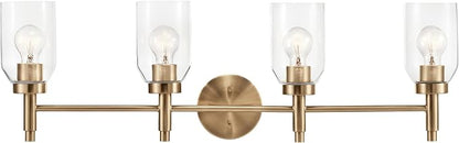 Kichler Madden 4-Light Bathroom Vanity Light, Champagne Bronze | Modern vanity light with clear glass for single or double bathroom mirrors (34" x 10.5"), 55186CPZ