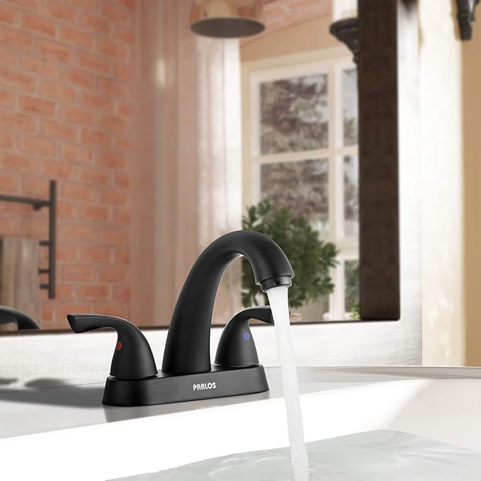 PARLOS 2-Handle Bathroom Sink Faucet with Drain Assembly and Supply Hoses Matte Black,1359804