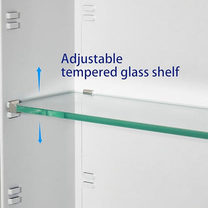 Bathroom Medicine Cabinet with Beveled Edge Mirrored Door 20 x 26 inch, Recessed or Surface Mount, with Adjustable Glass Shelves