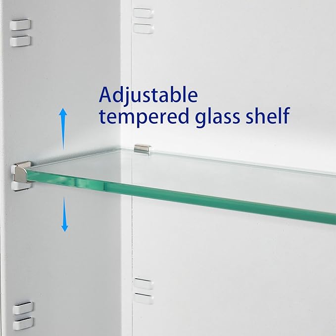 IDYLLOR Bathroom Medicine Cabinet with Beveled Edge Mirrored Door 14 x 18 inch, Recessed or Surface Mount, with Adjustable Glass Shelves