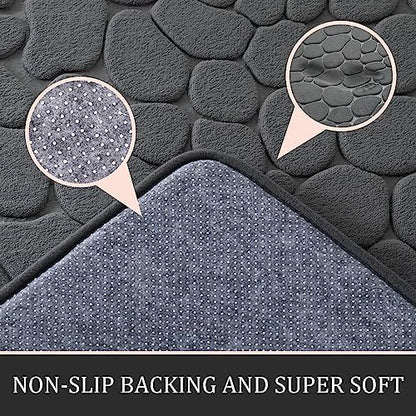 YIHOUSE Bathroom Rugs Mat Set, Memory Foam Bath Mat 3 Piece Dark Grey