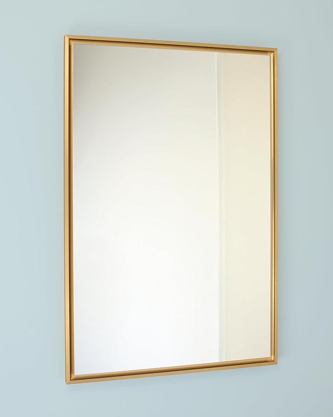 Fox Hollow Furnishings 20x30 Parker Metro Metal Framed Rectangle Recessed Bathroom Medicine Cabinet, Floating Mirror, 14x24 in-Wall Opening, Steel, Adjustable Glass Shelves, Magnet Close, Gold