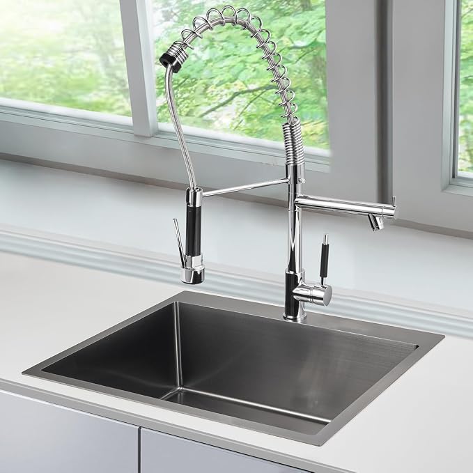 25 Inch Drop in Kitchen Sink Black 18 Gauge Stainless Steel | Single Bowl Single Hole Topmount Sink, 25"x22"x8.5" Large Basin for Family Kitchen, Bar and Prep Area