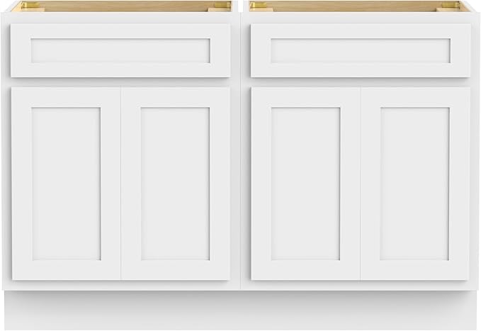 Vanity Art 48 Inch Bathroom Base Cabinet Only, Double Sink Top (Not Include Sink) with Door & Soft Close Hinge, Unassembled Floor Cabinet, White, 2ea 24 Inch Combo