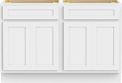 Vanity Art 48 Inch Bathroom Base Cabinet Only, Double Sink Top (Not Include Sink) with Door & Soft Close Hinge, Unassembled Floor Cabinet, White, 2ea 24 Inch Combo