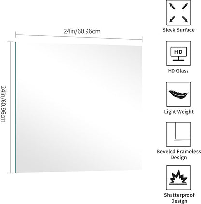 KOCUUY Frameless Mirror, 24"x24" Bathroom Mirror for Over Sink, Upgraded Shatterproof, Large Rectangle Unframed Mirror for Wall, Bathroom, Bedroom, Living Room, Entryway, Hang Horizontal/Vertical