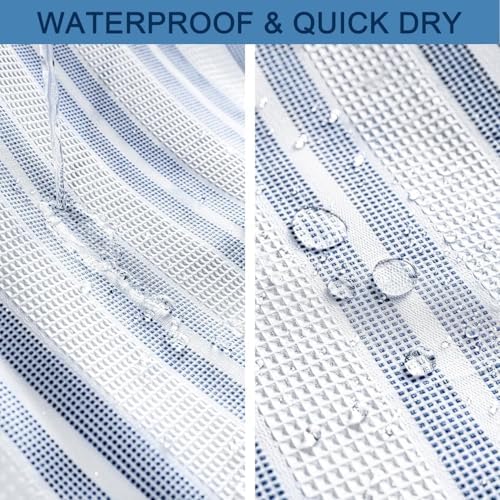 ORTIGIA Blue Striped Shower Curtain 72x72 Inch, Waffle Textured Heavy Duty Thick Cloth Fabric Shower Curtains with 12 Metal Hooks,Blue and White Bath Bathroom Shower Curtain