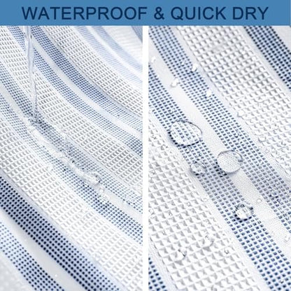 ORTIGIA Blue Striped Shower Curtain 72x72 Inch, Waffle Textured Heavy Duty Thick Cloth Fabric Shower Curtains with 12 Metal Hooks,Blue and White Bath Bathroom Shower Curtain