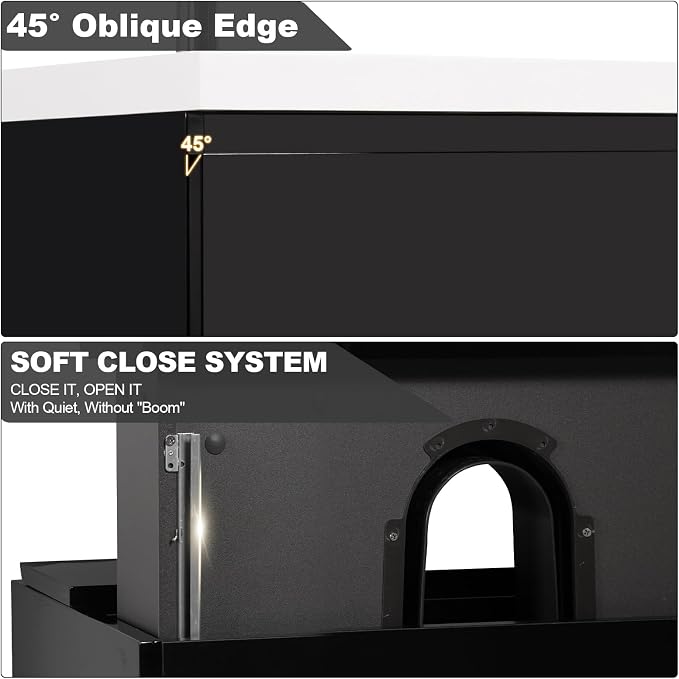 Pre-Assembled 24'' Wall Mounted Bathroom Vanity with Sink, Glossy Black | Floating Bathroom Vanity with Solid Surface Top Basin, 2 Soft-Close Drawers, Resin Integrated Sink, Easy to Install & Clean