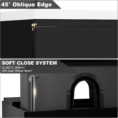 Pre-Assembled 24'' Wall Mounted Bathroom Vanity with Sink, Glossy Black | Floating Bathroom Vanity with Solid Surface Top Basin, 2 Soft-Close Drawers, Resin Integrated Sink, Easy to Install & Clean