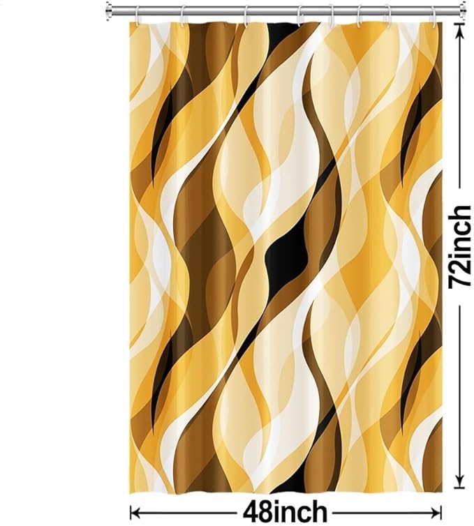 Yellow Shower Curtain, Abstract Ombre Yellow and Grey Striped Shower Curtain Set for Bathroom Waterproof Shower Curtain with Hooks, 48x72 Inch