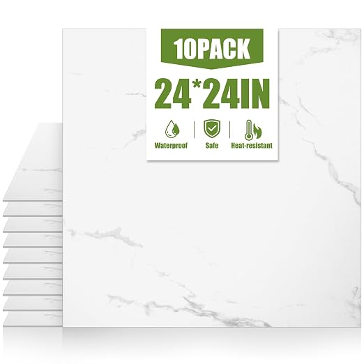 RORA 24x24 Inch Peel and Stick Floor Tile 10-Pack Waterproof Vinyl | Covers 40 Sq.Ft, Self-Adhesive, Easy DIY install, White Marble Vinyl Floor Tiles for Bathroom, Kitchen, Laundry & Office