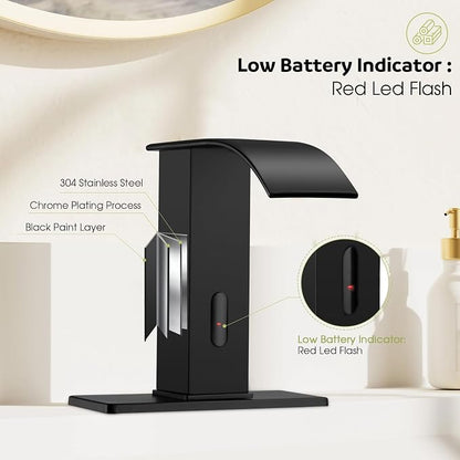 Automatic Motion Sensor Faucet with Waterfall Spout,Stainless Steel Sink Faucet with Hole Cover Plate (Regular, Black)