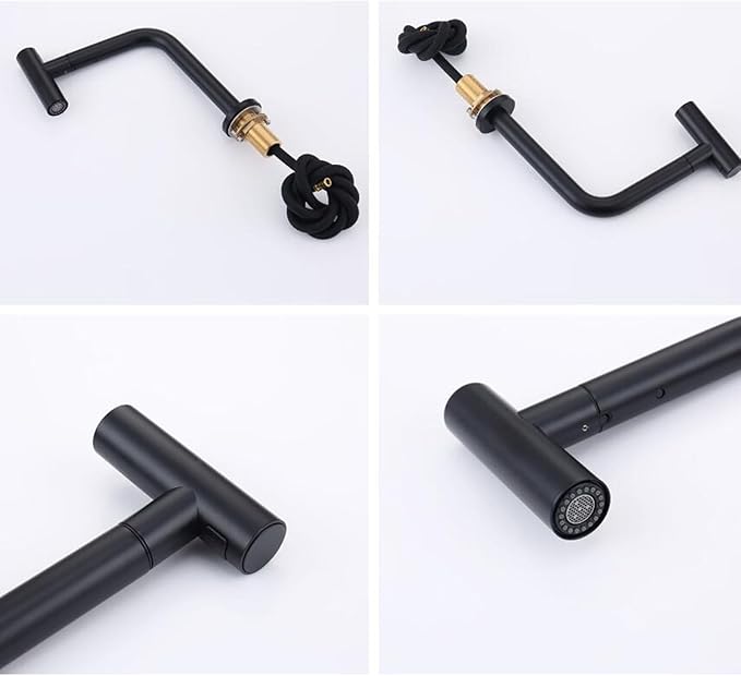 3 Hole Basin Faucets Pull Out Basin Mixer Faucet Bathroom Mixer Faucet Double Handle 2 Mode Brass-Black