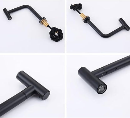 3 Hole Basin Faucets Pull Out Basin Mixer Faucet Bathroom Mixer Faucet Double Handle 2 Mode Brass-Black