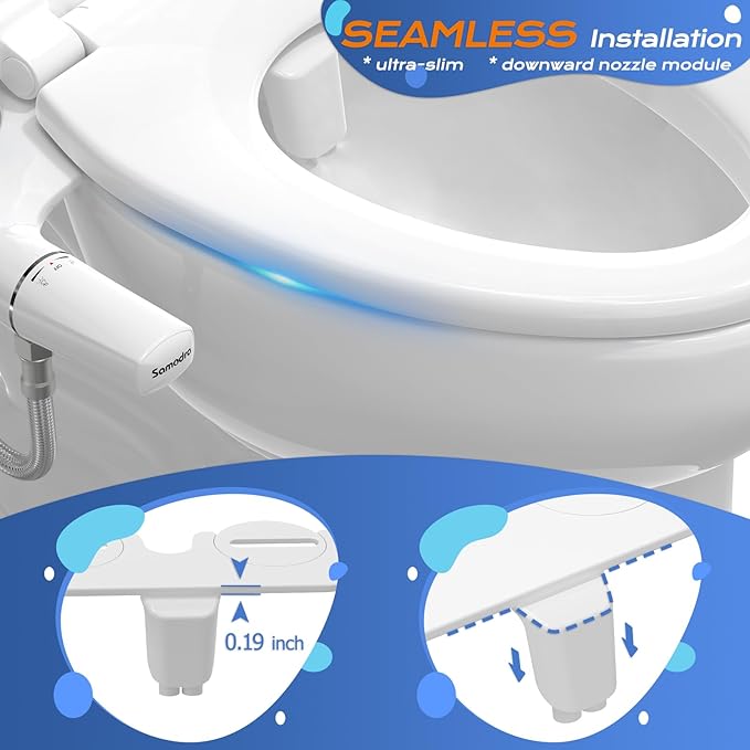 SAMODRA Ultra-Slim Hygienic Bidets Attachment for Existing Toilets - Adjustable Fresh Water Pressure Dual Nozzle (Frontal & Rear Wash) Easy to Install, Black
