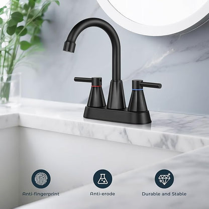 4 inches Bathroom Faucet for 3 Hole,2-Handle Matte Black Bathroom Sink Faucets with Pop Up Drain (2 Pack)