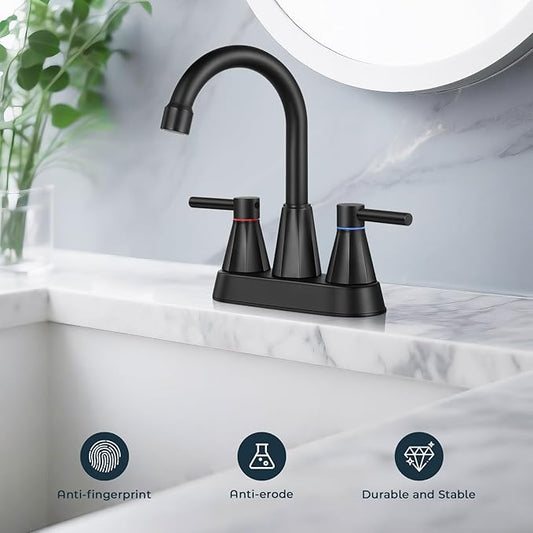4 inches Bathroom Faucet for 3 Hole,2-Handle Matte Black Bathroom Sink Faucets with Pop Up Drain (2 Pack)