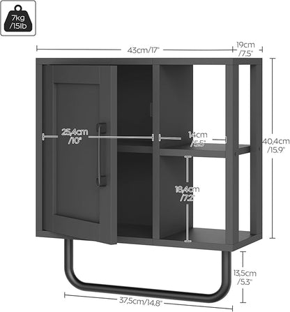 Medicine Cabinet, Bathroom Wall Cabinet with Towel Bar, Adjustable Shelf and Open Partition, Over The Toilet Storage Cabinet, for Bathroom, Laundry Room, Living Room, Kitchen, Black
