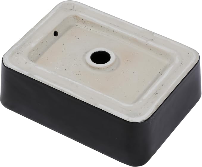 16"x12" Black Bathroom Vessel Sink Rectangular - Matte Black Porcelain Ceramic Rectangle Above Counter Vanity Lavatory Bath Sink Art Basin
