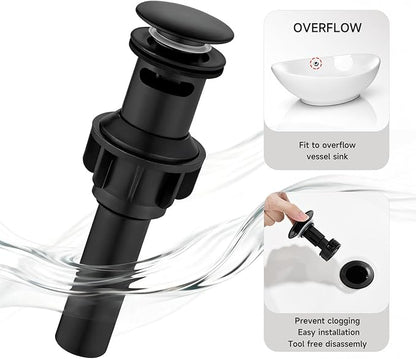 Black Tall Waterfall Bathroom Faucet, Single Hanlde Vessel Sink Faucet with Waterfall Spout, Bathroom Faucets for 1 Hole, RV Lavatory Vanity Mixer Bar Tap with Pop Up Drain and Hoses KMBF015B