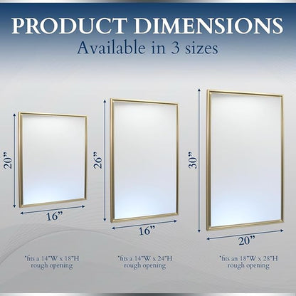 Fox Hollow Furnishings 16x20 Parker Metro Metal Framed Rectangle Recessed Bathroom Medicine Cabinet, Floating Mirror, 14x24 in-Wall Opening, Adjustable Glass Shelves, Magnet Close, Brushed Nickel