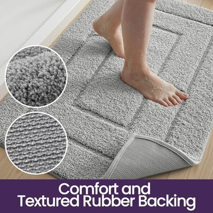 DEXI Bathroom Rugs 43x24, Non-Slip and Absorbent Bath Mat, Light Grey