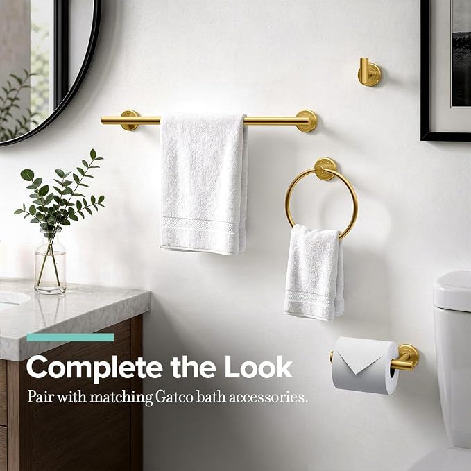 Gatco 4232 Latitude II Towel Ring, | Modern Hand Towel Holder for Bathroom | Stylish Decorative Hardware, Heavy Duty Metal, EZ Ancor Mounting | Brushed Brass