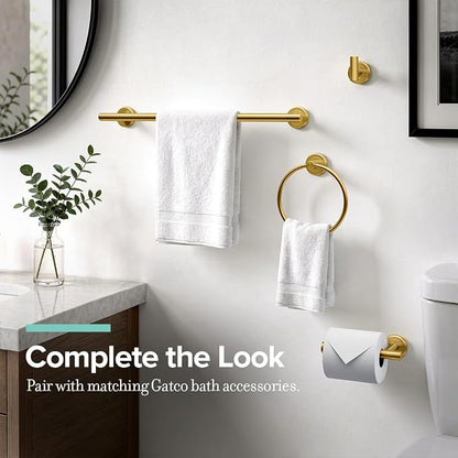 Gatco 4232 Latitude II Towel Ring, | Modern Hand Towel Holder for Bathroom | Stylish Decorative Hardware, Heavy Duty Metal, EZ Ancor Mounting | Brushed Brass