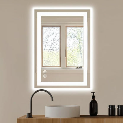 DUMOS 20.1"x28.1" LED Bathroom Mirror, Bathroom Vanity Mirror | Smart Anti-Fog, Front Light and Backlit, 3 Color Temperatures, Dimmable, Memory Function