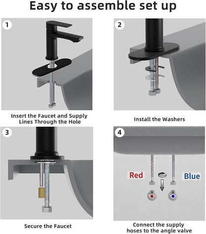 BELZ Black Bathroom Faucet, Lead-Free 1 or 3 Hole (4") Vanity Sink Faucet | NSF372 Compliant, Anti-corrosion Coating, 6'' Single Handle Sink Faucet with pop-up drain & hot/cold hoses, Easy DIY Install