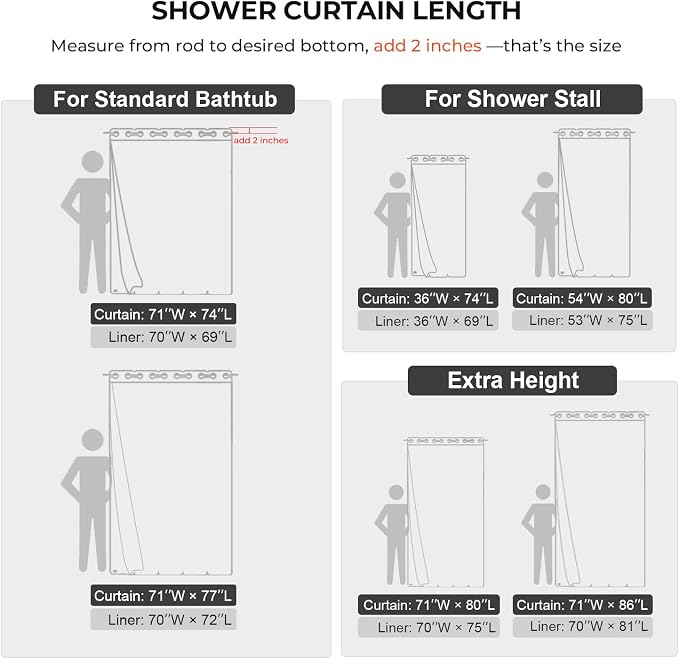 River Dream Linen Textured No Hooks Shower Curtain with Liner,Black,71x74 | with Snap-in Liner,Heavy Duty Fabric,Quick Dry,Bottom Magnets,Water-Repellent,Washable,Farmhouse Bathroom Set