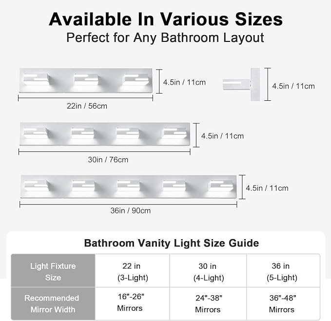 LED Modern Bathroom Vanity Light Fixtures, Dimmable White Vanity Lights for Bathroom Lighting Fixtures Over Mirror, with 360° Rotatable Heads -Light 30-inch (Cool White 6000K)