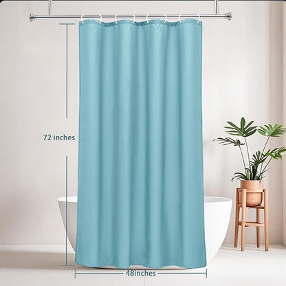 AooHome Stall Size 48x72 inch Shower Liner, Fabric Solid Color Bathroom Curtain with Hooks, Weighted Hem, Water Repellent, Blue