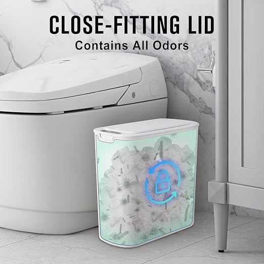 Cesun Automatic Small Bathroom Trash Can with Lid, 2.6 Gallon, White | Motion Sensor, Plastic, Touchless, Odor Control, Smart Garbage Can, Battery Operated, Manual Button, for Office/RV/Bedroom