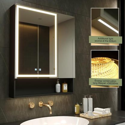 30x34 Inch Two Doors Aluminum LED Bathroom Medicine Cabinet with Mirror | Light Adjustment, Anti-Fog, Sockets&USBs, High Capacity, Easy to Install