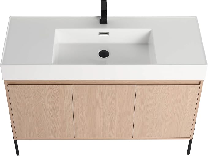 Crownpoint 48 Inch Bathroom Vanity with Sink, White Sink, White Oak Finish, Full Assembly Required, Elegant Bathroom Vanities for Modern Homes