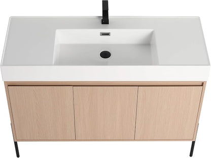 Crownpoint 48 Inch Bathroom Vanity with Sink, White Sink, White Oak Finish, Full Assembly Required, Elegant Bathroom Vanities for Modern Homes
