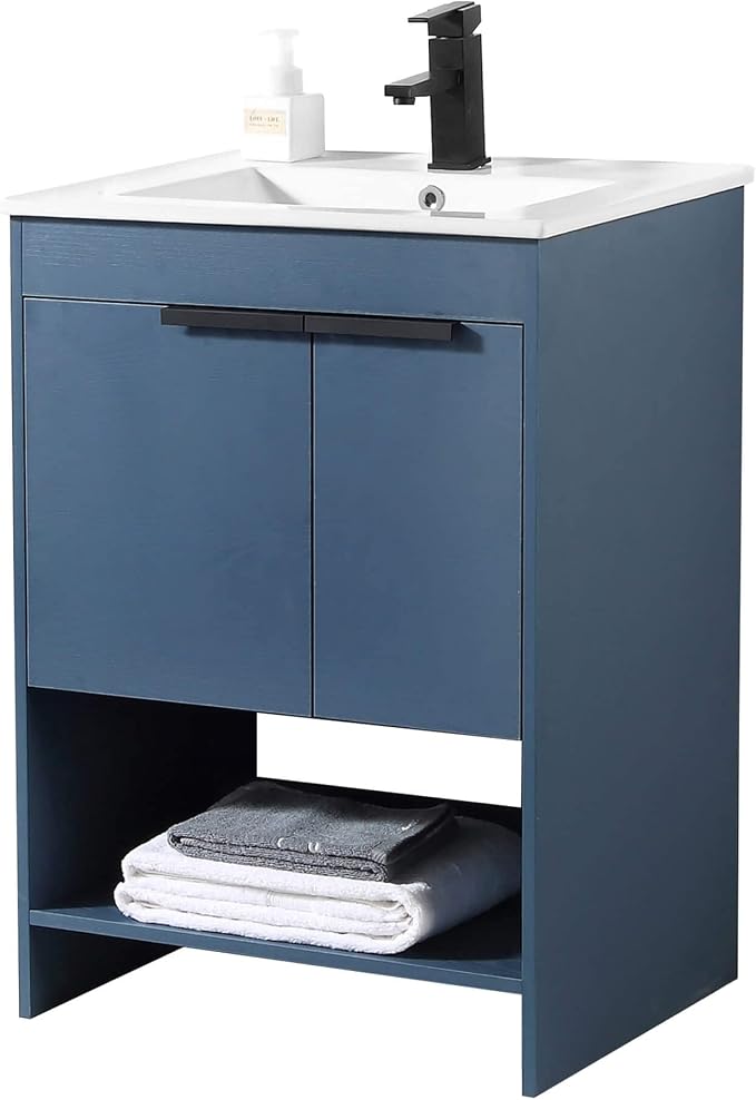 Phoenix 24 Inch Bathroom Vanity with Sink – Modern Design, Soft-Close Doors, Storage Drawers, Durable Build – Navy Blue Vanity for Small Bathrooms (Full Assembly Required)
