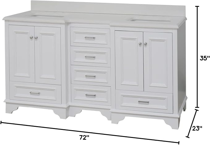 Kitchen Bath Collection Nantucket 72-inch Double Bathroom Vanity (Quartz/White): Includes White Cabinet with Stunning Quartz Countertop and White Ceramic Sinks