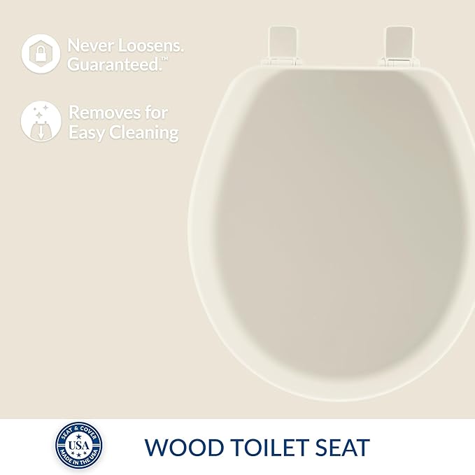 Mayfair Cameron Biscuit Toilet Seat, Non Slip Heavy Duty Wood, Easy Clean, Made in USA, Round
