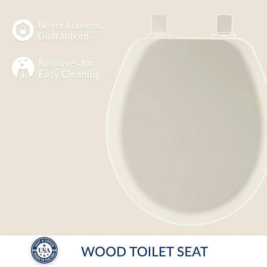 Mayfair Cameron Biscuit Toilet Seat, Non Slip Heavy Duty Wood, Easy Clean, Made in USA, Round
