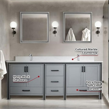 Ziva 84 in W x 22 in D Dark Grey Double Bath Vanity and Cultured Marble Top