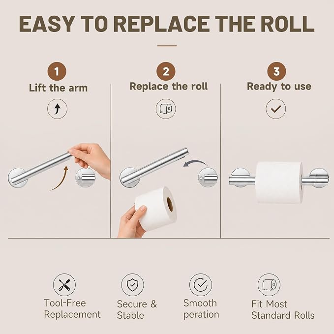 Toilet Paper Holder and Hand Towel Ring Bathroom Set | Chrome,Stainless Steel,Wall Mount,Bathroom Accessories,Hand Towel Ring and Toilet Paper Holder Set,Easy to install,Durable