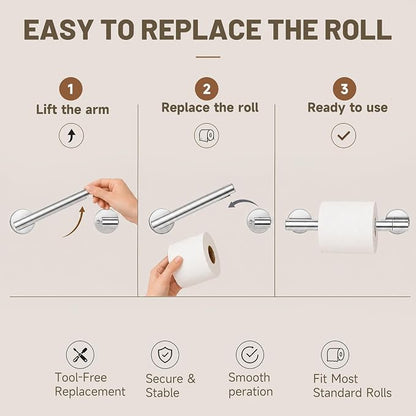 Toilet Paper Holder and Hand Towel Ring Bathroom Set | Chrome,Stainless Steel,Wall Mount,Bathroom Accessories,Hand Towel Ring and Toilet Paper Holder Set,Easy to install,Durable